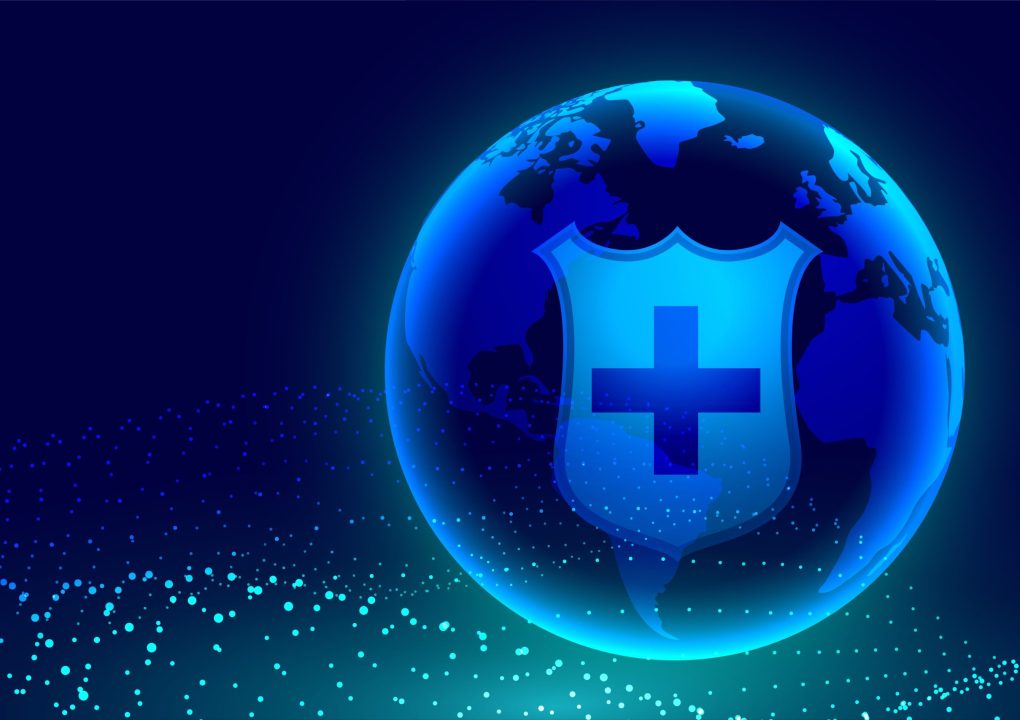 medical shield protecting earth from global crisis